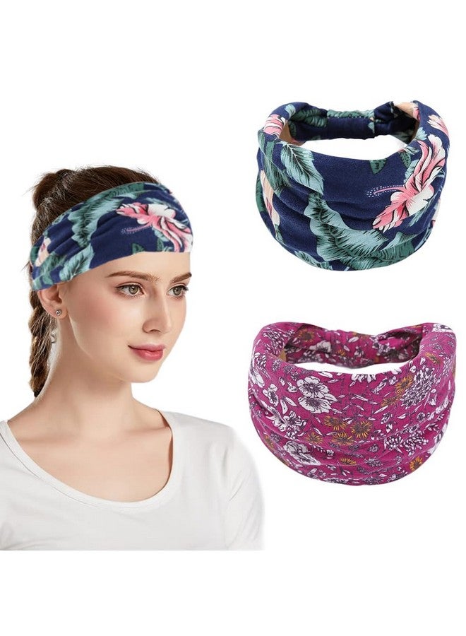 Hodaqe Headbands for Women Bohemian Head Bands Premium Stretchy Hair Accessories,Wear for Yoga, Fashion, Working Out, Travel or Running (Blue+Red,2 Pcs) (Blue+Red, Uniform size) - Image 1