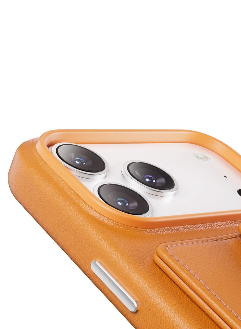 LEVELO iPhone 17 Pro Case MagSafe With Detachable Wallet Vertex PU Leather / Raised Bezels For Camera & Screen / Shock-Resistant-Bumper / Full-Wrap Leather Build Back Cover - Orange - Image 2