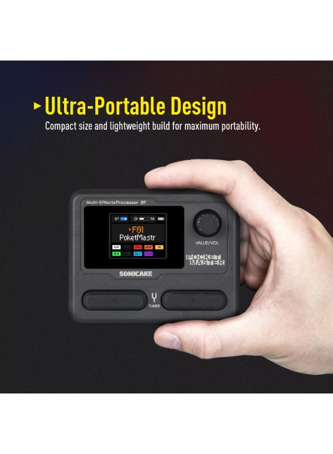 SONICAKE Pocket Master Mini Guitar Bass Amp 100+ Multi-Effects Pedal APP Control 1.77" LCD color screen Built-in battery QME-10 - Image 2
