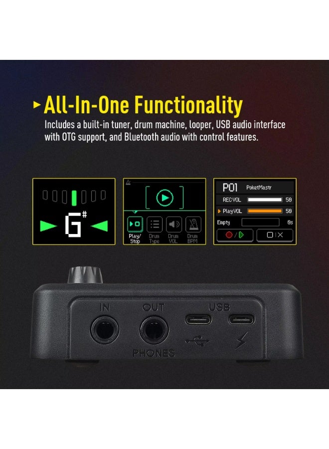 SONICAKE Pocket Master Mini Guitar Bass Amp 100+ Multi-Effects Pedal APP Control 1.77" LCD color screen Built-in battery QME-10 - Image 3