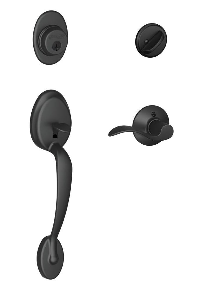 SCHLAGE Plymouth Single Cylinder Handleset with Right Hand Accent Lever, Matte Black - Image 1