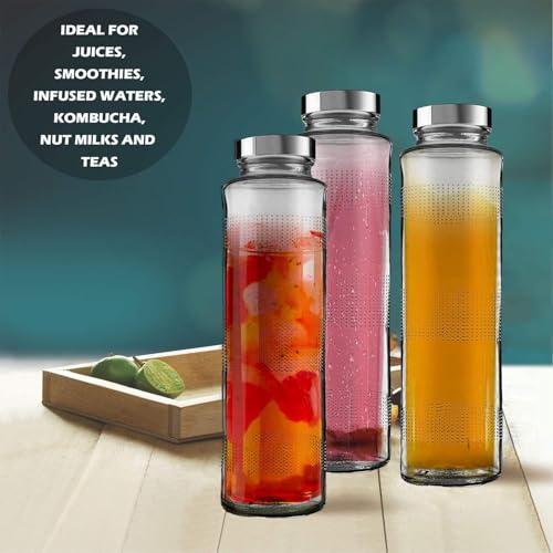 Rokzo Wide Mouth Glass Water Bottle with Leak-Proof Airtight Stainless Steel Lid for Water, Juices With Small Cap - 750ml (Set Of 5) - Image 2