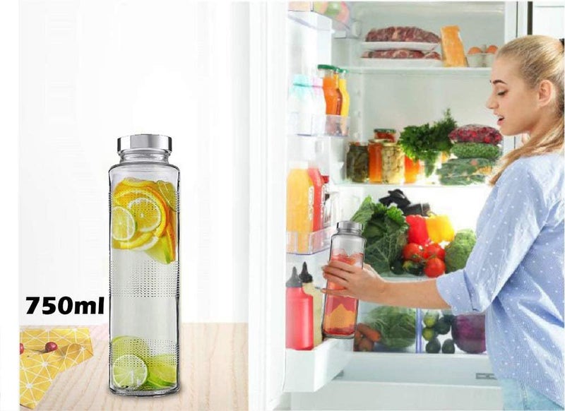 Rokzo Wide Mouth Glass Water Bottle with Leak-Proof Airtight Stainless Steel Lid for Water, Juices With Small Cap - 750ml (Set Of 5) - Image 4
