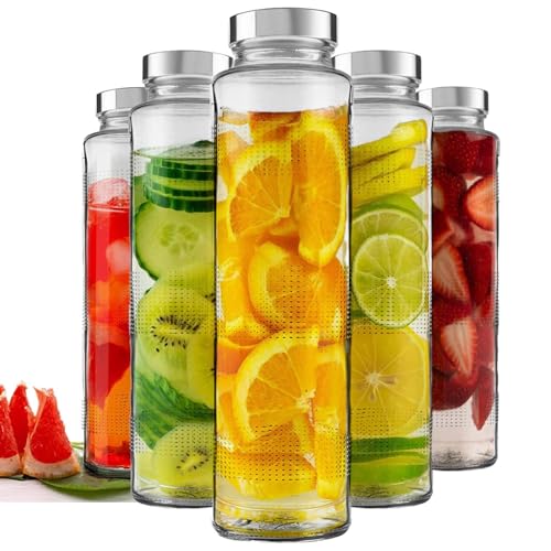 Rokzo Wide Mouth Glass Water Bottle with Leak-Proof Airtight Stainless Steel Lid for Water, Juices With Small Cap - 750ml (Set Of 5) - Image 1