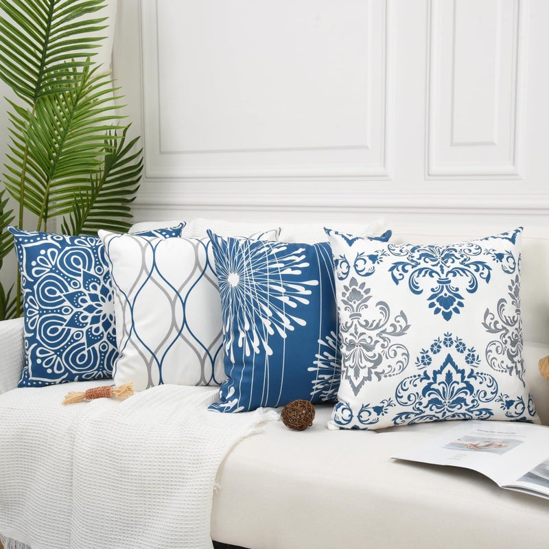 Coliuso Decorative Throw Pillow Covers 16x16 Set of 4, Blue Modern Simple Square Pillow Case Cushion Cover for Sofa Couch Farmhouse Living Room (Blue, 16"x16") - Image 2