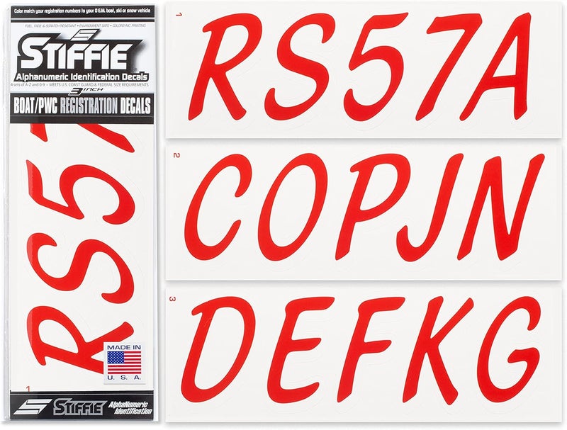 Stiffie ملصقات تعريفية رقمية وحرفية صلبة من Whipline بلون Red/White مقاس 3 بوصات للقوارب والمركبات المائية الشخصية - Image 1