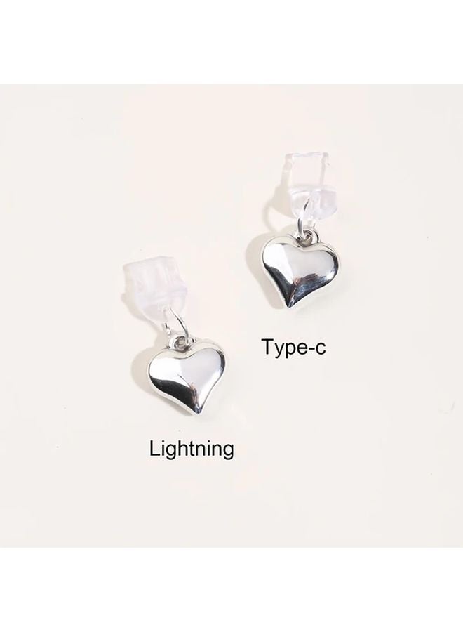 Silvery Heart Lightning Port Dust Plug Anti Dust Pendant For Iphone Charging Data Port - Image 1
