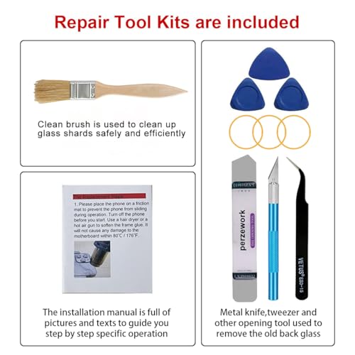 Perzework بديل زجاج خلفي OEM لجهاز آيفون 14 برو ماكس 6.7 بوصة مع مجموعة أدوات الإصلاح (فضي) - Image 5