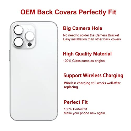 Perzework بديل زجاج خلفي OEM لجهاز آيفون 14 برو ماكس 6.7 بوصة مع مجموعة أدوات الإصلاح (فضي) - Image 3