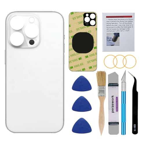 Perzework بديل زجاج خلفي OEM لجهاز آيفون 14 برو ماكس 6.7 بوصة مع مجموعة أدوات الإصلاح (فضي) - Image 1