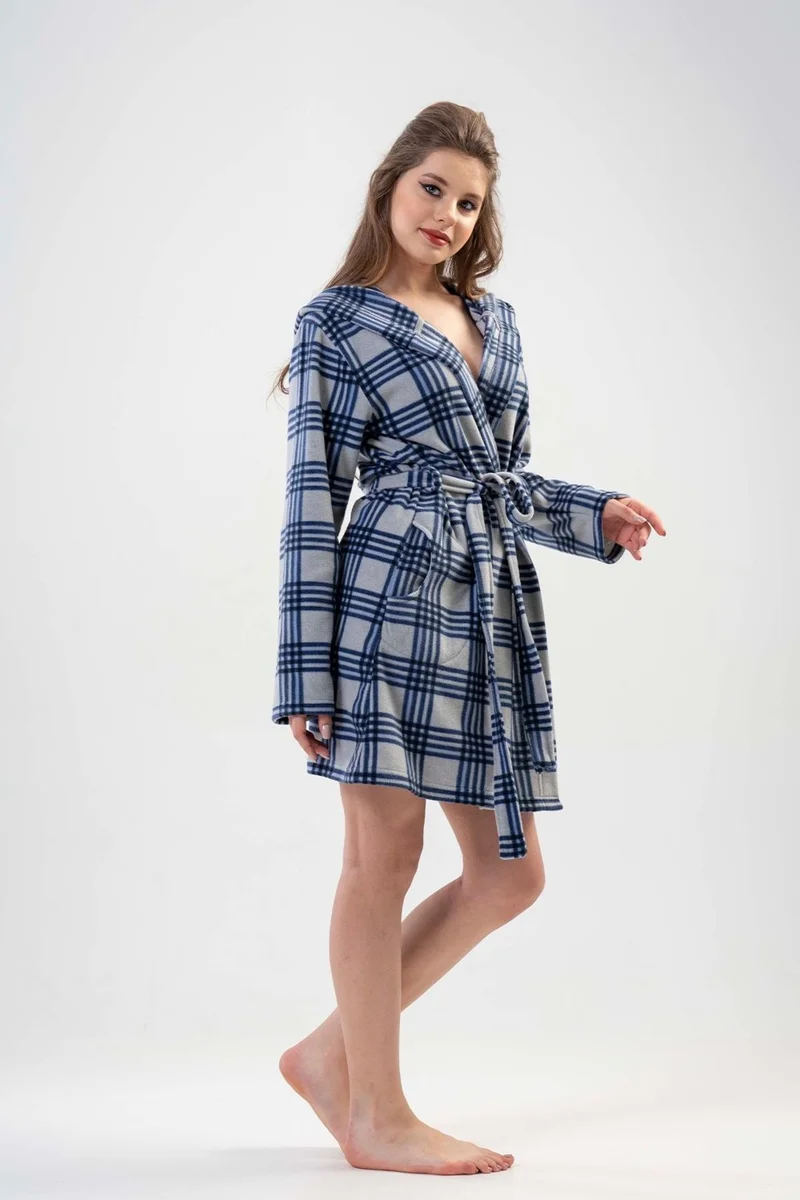فينيتا 201020-0282 Women's Short Gray Fleece Dressing Gown