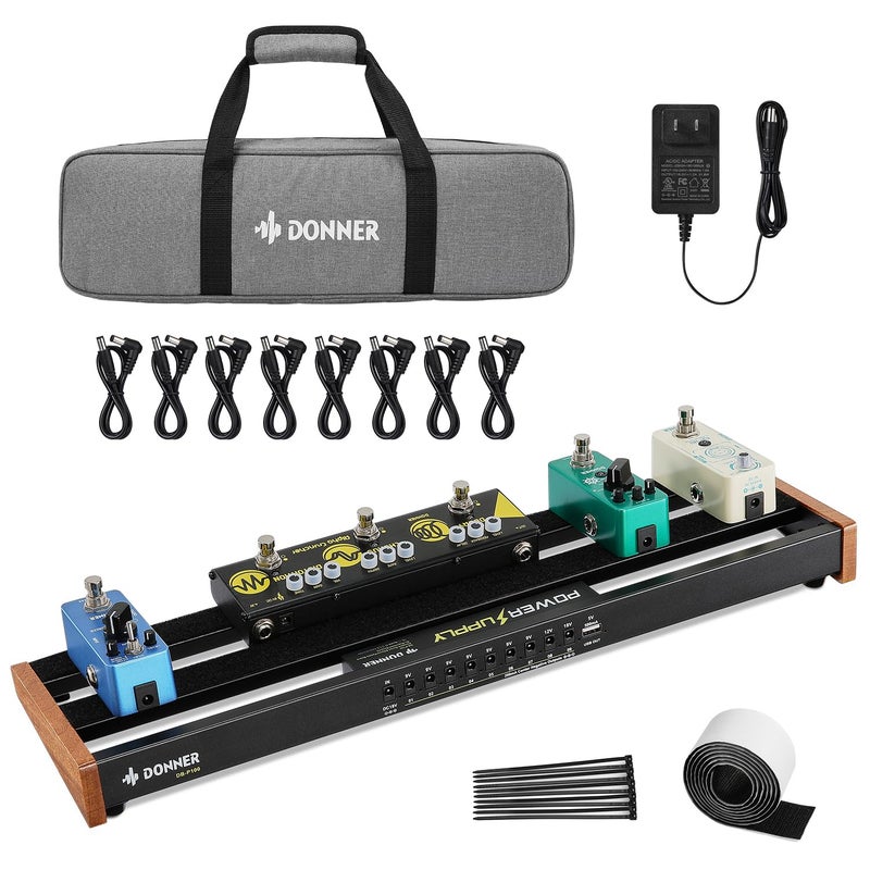 Donner Guitar Pedal Board with Built-in Power Supply, Aluminium Alloy Small Pedalboard, DB-P100, 2.1Lb, 19.7 * 5.0 * 1.8" - Image 1