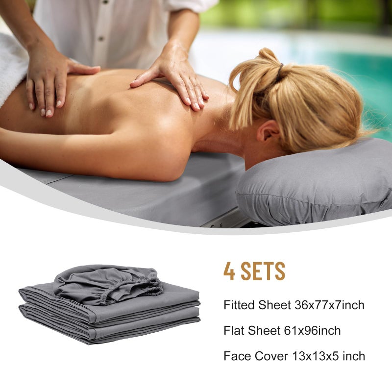 FACULX 12 Pcs 4 Sets Premium Microfiber Massage Table Sheet Set, Include Massage Table Cover, Massage Fitted Sheet, Massage Rest for Beauty Salon Spa Hair Salon, Grey - Image 2