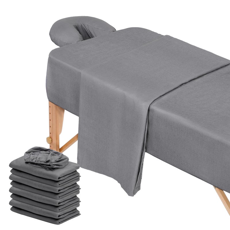 FACULX 12 Pcs 4 Sets Premium Microfiber Massage Table Sheet Set, Include Massage Table Cover, Massage Fitted Sheet, Massage Rest for Beauty Salon Spa Hair Salon, Grey - Image 1