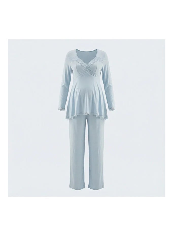 Lady Lingerie 3-Piece Maternity & Nursing Pajama Set | Cross-Over Nursing Top, Adjustable Waist Pants & Lace Robe | Soft Cotton Viscose Blend | Made in Turkey - Image 5
