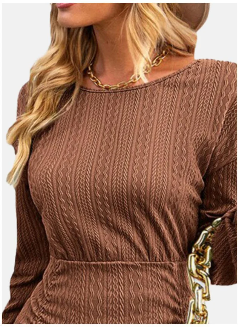 YUNIQEE Brown Boat Neck Sheath Dress