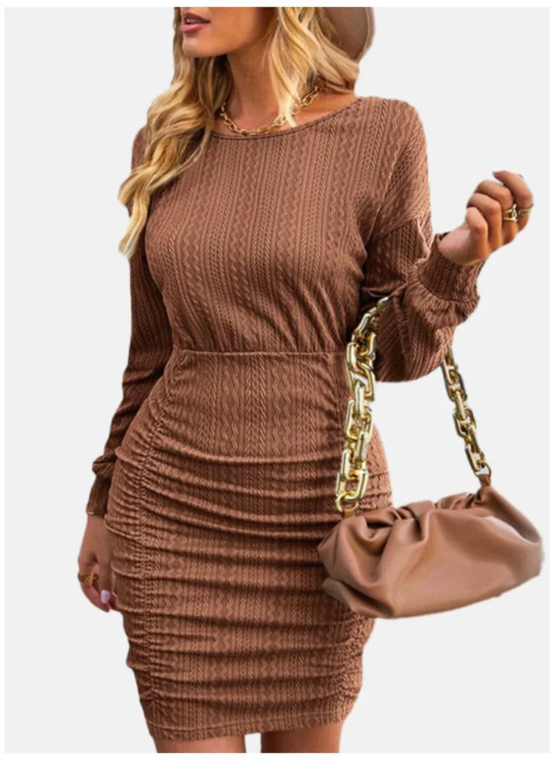 YUNIQEE Brown Boat Neck Sheath Dress