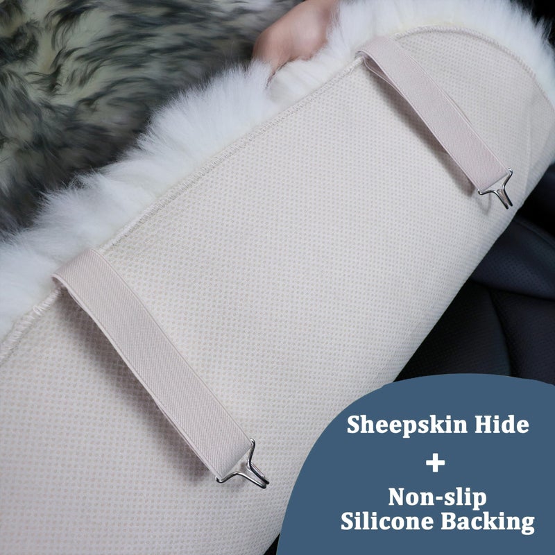 OGLAND Fluffy Sheepskin Car Seat Cover-Fuzzy Fur Auto Cushion for Universal Automotive Protector (Linen Color, 1 Pcs Front Seat Cover) - Image 4