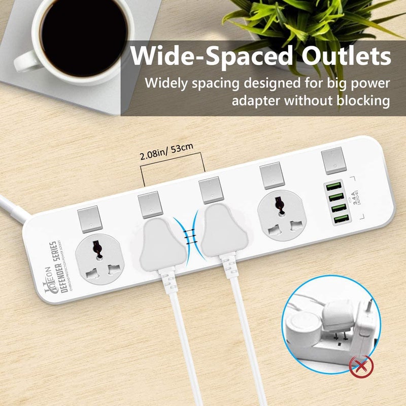 Hoteon Extension Board With Usb Slots2500W10A Power Strip4 Way Outlets 4 Fast Usb Ports34AUniversal Spike Guard Sockets With Individual SwitchSafety Shutter5Mtr Cable 3 Pin White250Volts - Image 5