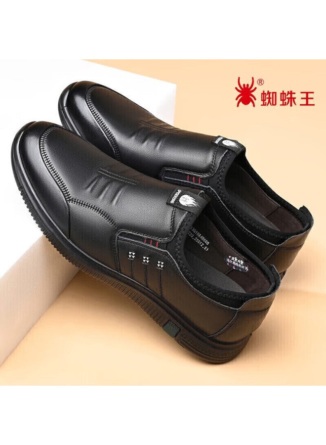 Spider King Men's Business Casual Leather Shoes Soft Bottom Lazy Shoes Easy To Drive Lightweight And Wear-resistant Dad Men's Shoes Black Size 40