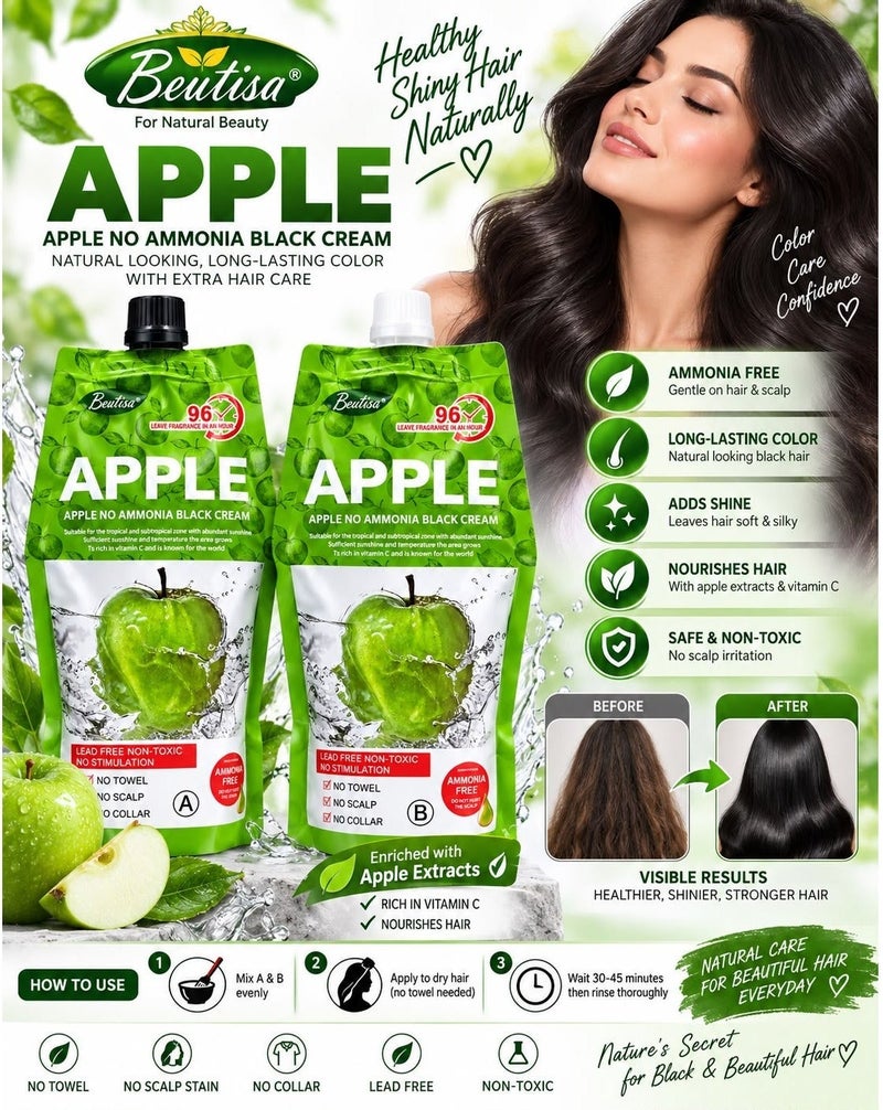 BEUTISA Apple No Ammonia Black Cream 500ml+500ml - Image 4