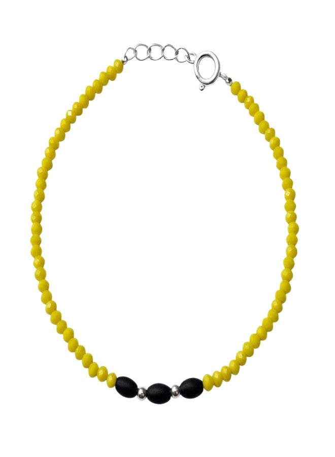 DARSHRAJ Sterling Silver Handmade Anklet | Adjustable Traditional Indian Payal for Women | Girls | Protection for Evil Eye | Chandi Najariya Payal | Yellow and Black Beads Silver Anklet - Image 1
