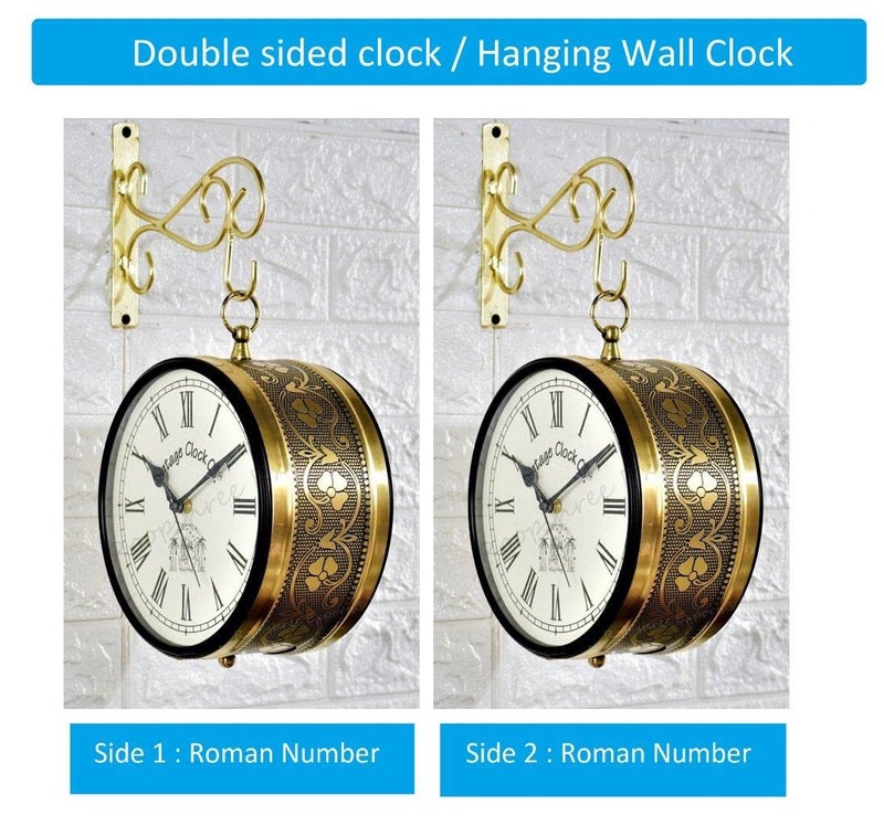 Vintage Clock Handcrafted Double Side Analog Wall Clock 1 Year Warranty / 65091-8-RR, Iron, 20x20 cm, Two Side Roman Number, black - Image 2