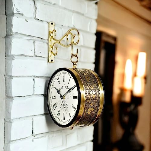 Vintage Clock Handcrafted Double Side Analog Wall Clock 1 Year Warranty / 65091-8-RR, Iron, 20x20 cm, Two Side Roman Number, black - Image 5