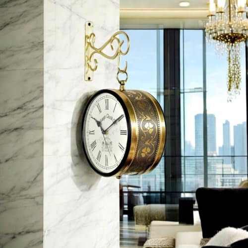 Vintage Clock Handcrafted Double Side Analog Wall Clock 1 Year Warranty / 65091-8-RR, Iron, 20x20 cm, Two Side Roman Number, black - Image 4
