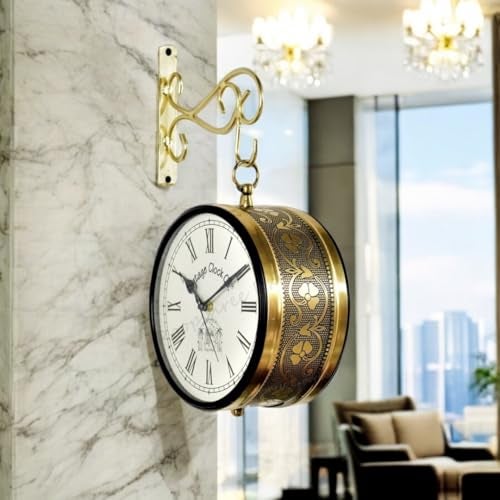 Vintage Clock Handcrafted Double Side Analog Wall Clock 1 Year Warranty / 65091-8-RR, Iron, 20x20 cm, Two Side Roman Number, black - Image 3