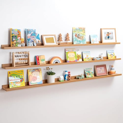 Streem Sheesham Wood Floating Shelves, Wall Shelves Set of 3, Picture Shelf Photo Ledge Shelves for Bathroom Kitchen and Bedroom,Livingroom & Office (Natural, 72 inch) - Image 1
