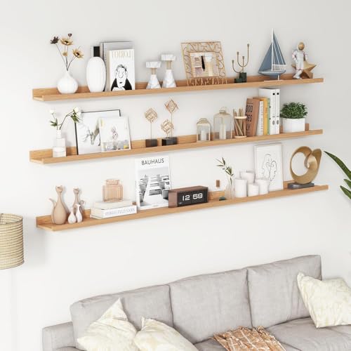 Streem Sheesham Wood Floating Shelves, Wall Shelves Set of 3, Picture Shelf Photo Ledge Shelves for Bathroom Kitchen and Bedroom,Livingroom & Office (Natural, 72 inch) - Image 3