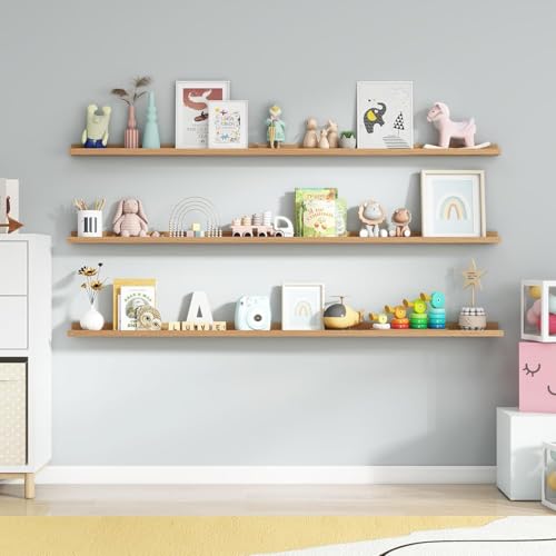 Streem Sheesham Wood Floating Shelves, Wall Shelves Set of 3, Picture Shelf Photo Ledge Shelves for Bathroom Kitchen and Bedroom,Livingroom & Office (Natural, 72 inch) - Image 2