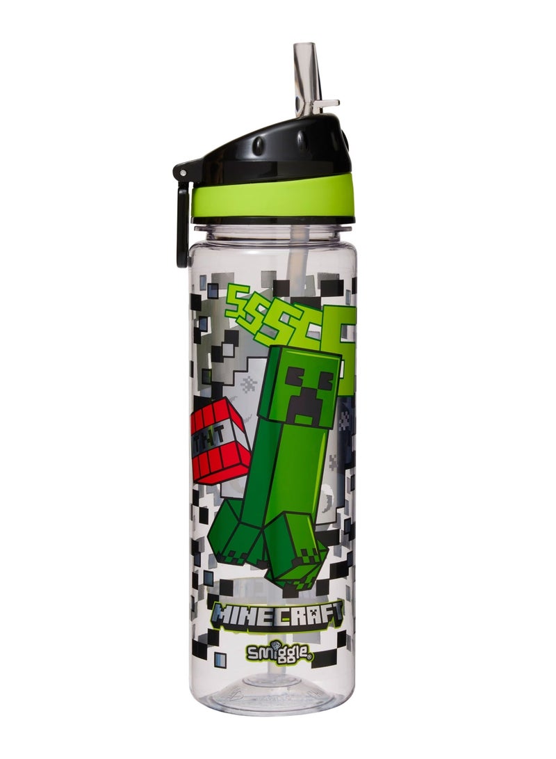 Smiggle x Minecraft Exclusive Limited Edition Drink Up Plastic Bottle 650ml - BPA Free, Flip Top Spout & Removable Straw for Easy Cleaning, with Carry Handle, On-The-Go Hydration for Gaming Fans (Size: Dia 6.5cm x H 24cm) - Image 1