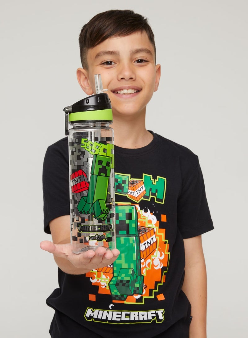 Smiggle x Minecraft Exclusive Limited Edition Drink Up Plastic Bottle 650ml - BPA Free, Flip Top Spout & Removable Straw for Easy Cleaning, with Carry Handle, On-The-Go Hydration for Gaming Fans (Size: Dia 6.5cm x H 24cm) - Image 2