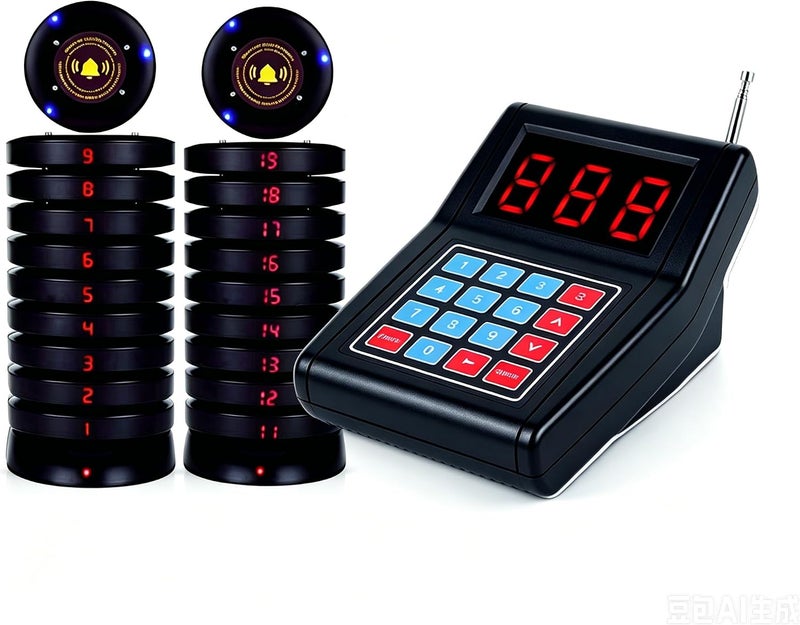 Restaurant Pager System Queue Number Call Coaster Pager Wireless Paging System Calling System Portable Rechargable Restaurant Buzzers with Numeric Keypad Transmitter (20 Pagers+1 Caller) | Wireless Paging, Queue Number Call, Coaster Buzzers, Waiter Service, Calling System - Image 1