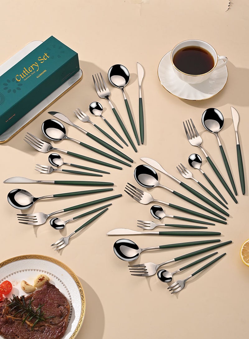 صن هوم مجموعة أدوات Sunhome Silverware ، مجموعة أدوات مقطوعة من أصل 30 قطعة مجموعة من الفولاذ المقاوم للصدأ ، خدمة 6 ، للمطبخ ، المنزل ، الزفاف ، الحفلات ، مرآة مصقول وغسالة صحون آمنة - Image 2