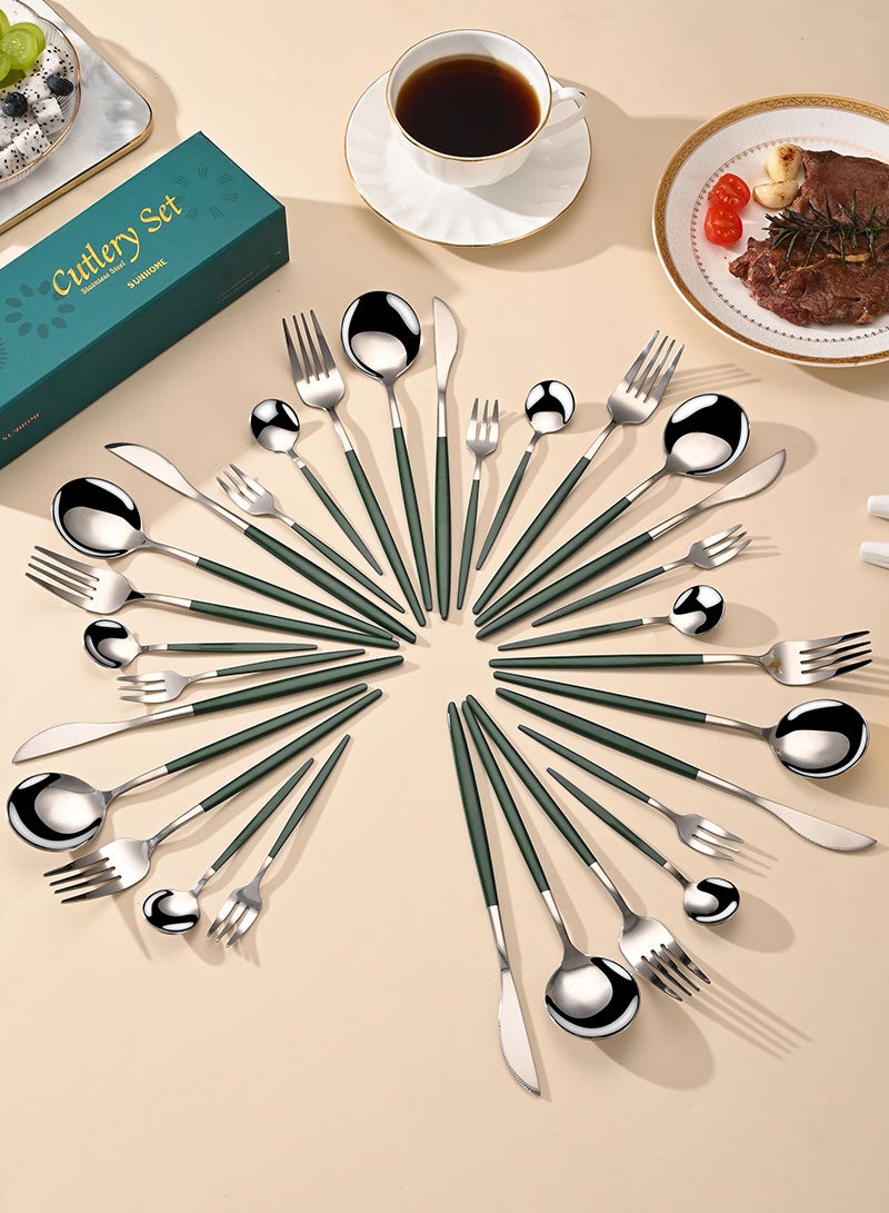 صن هوم مجموعة أدوات Sunhome Silverware ، مجموعة أدوات مقطوعة من أصل 30 قطعة مجموعة من الفولاذ المقاوم للصدأ ، خدمة 6 ، للمطبخ ، المنزل ، الزفاف ، الحفلات ، مرآة مصقول وغسالة صحون آمنة - Image 5