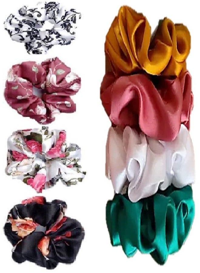 DIAN Multicolor Pack of 8 Hair Scrunchies, Ponytail Holder, Hair Tie, Hair Bow, Rubber Bands in Satin Solid & Printed for Women, Teens and Girls - Image 1