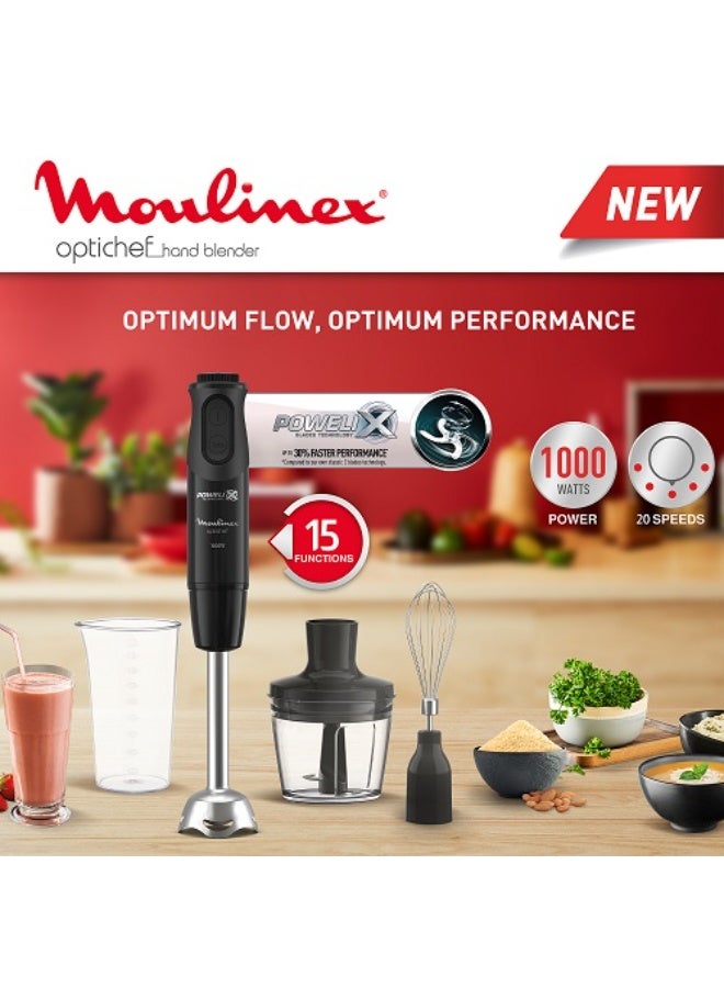 مولينكس Optichef Hand Blender 1000W, 20 Variable Speeds, 800ml Beaker, 500ml Chopper, Whisk, Powelix Technology, Black - DD6552EG DD6552EG - Image 3