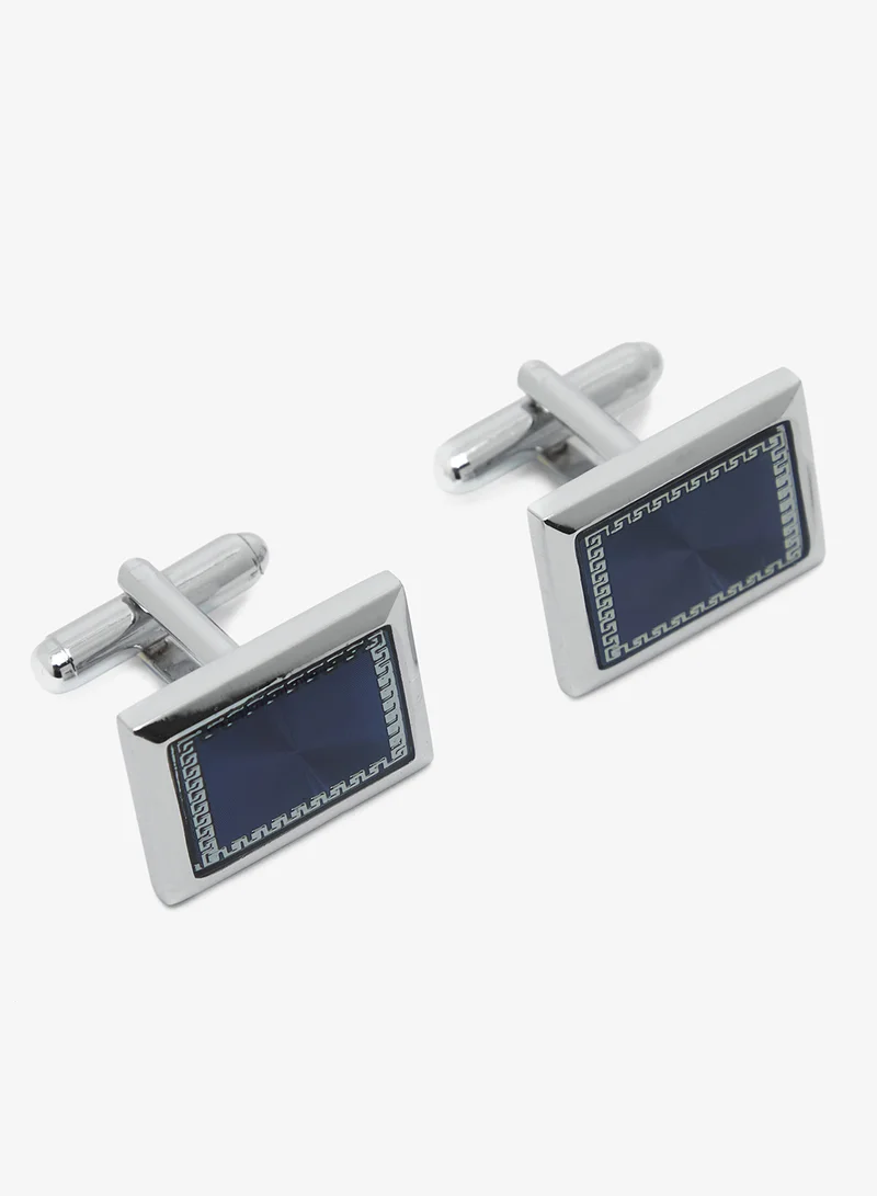 Silver-Toned Cufflinks with Square Blue Crystal