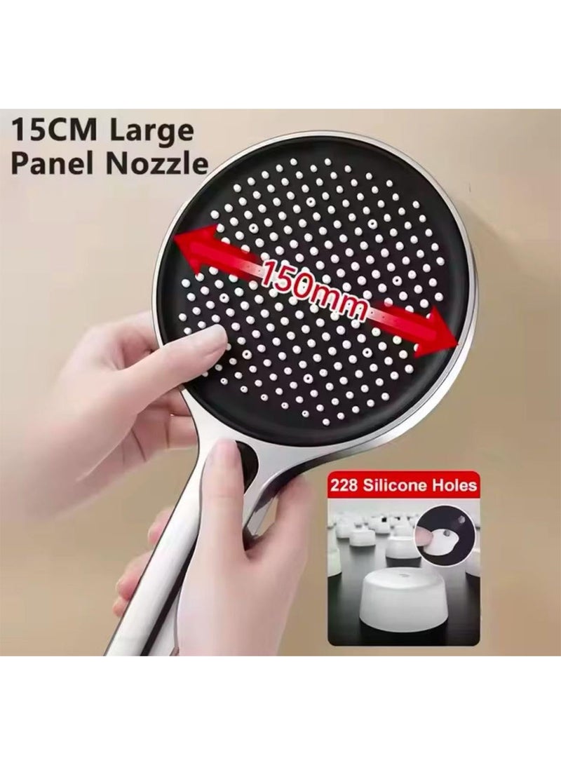 GT-Wheel High Pressure Shower Head with 4 Modes Turbocharged Handheld Shower Head with 15cm Wide Panel Air Injection Tech Easy Clean Silicone Nozzles Water Saving & Power Wash Spray - Image 5