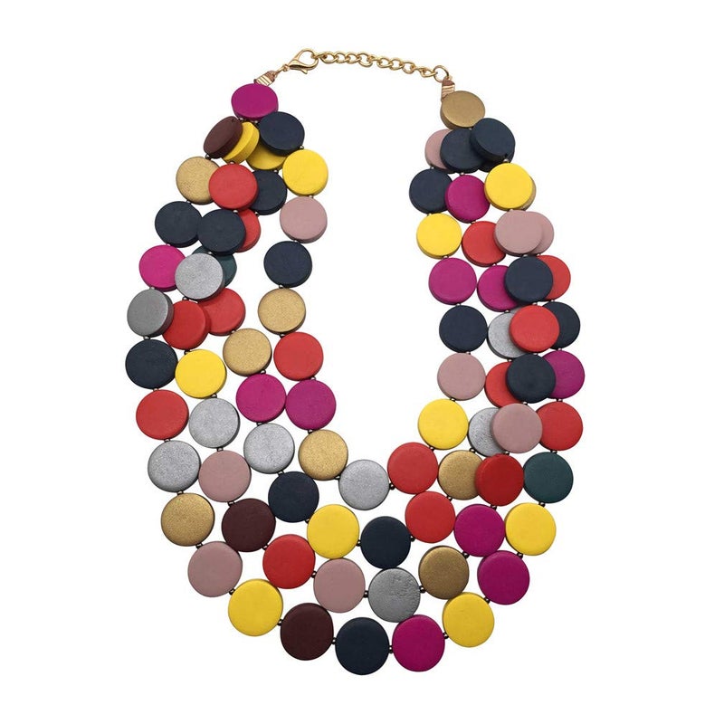 JHWZAIY Statement Multicolor Wood Bead Chunky Layered Necklace For Women Multi Layer Color Wooden Beaded Bib Long Strand African Necklace For Women Fashion Jewelry Costume (Multicolor) - Image 1