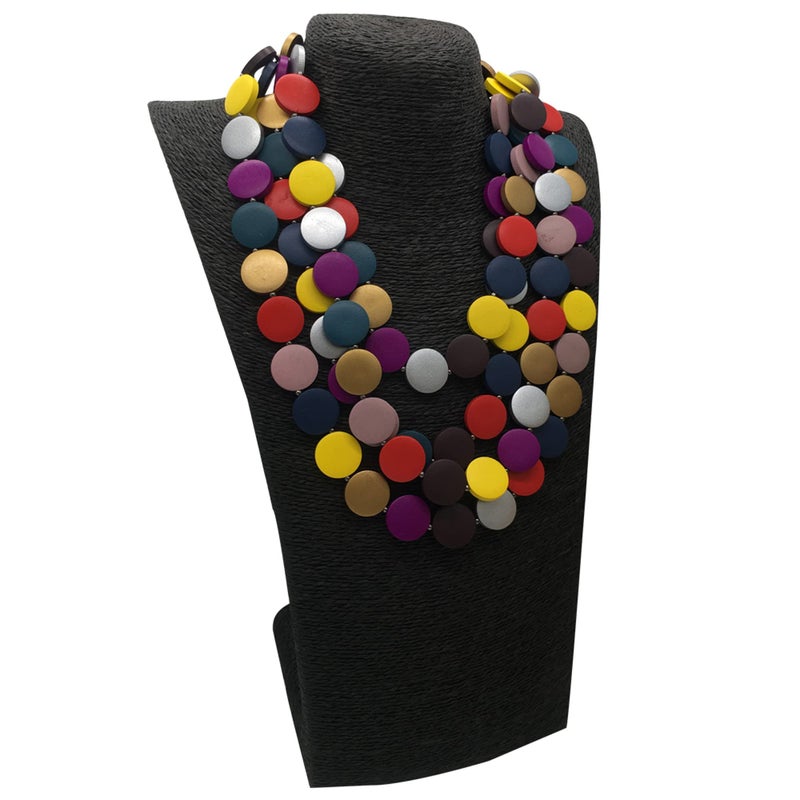 JHWZAIY Statement Multicolor Wood Bead Chunky Layered Necklace For Women Multi Layer Color Wooden Beaded Bib Long Strand African Necklace For Women Fashion Jewelry Costume (Multicolor) - Image 4