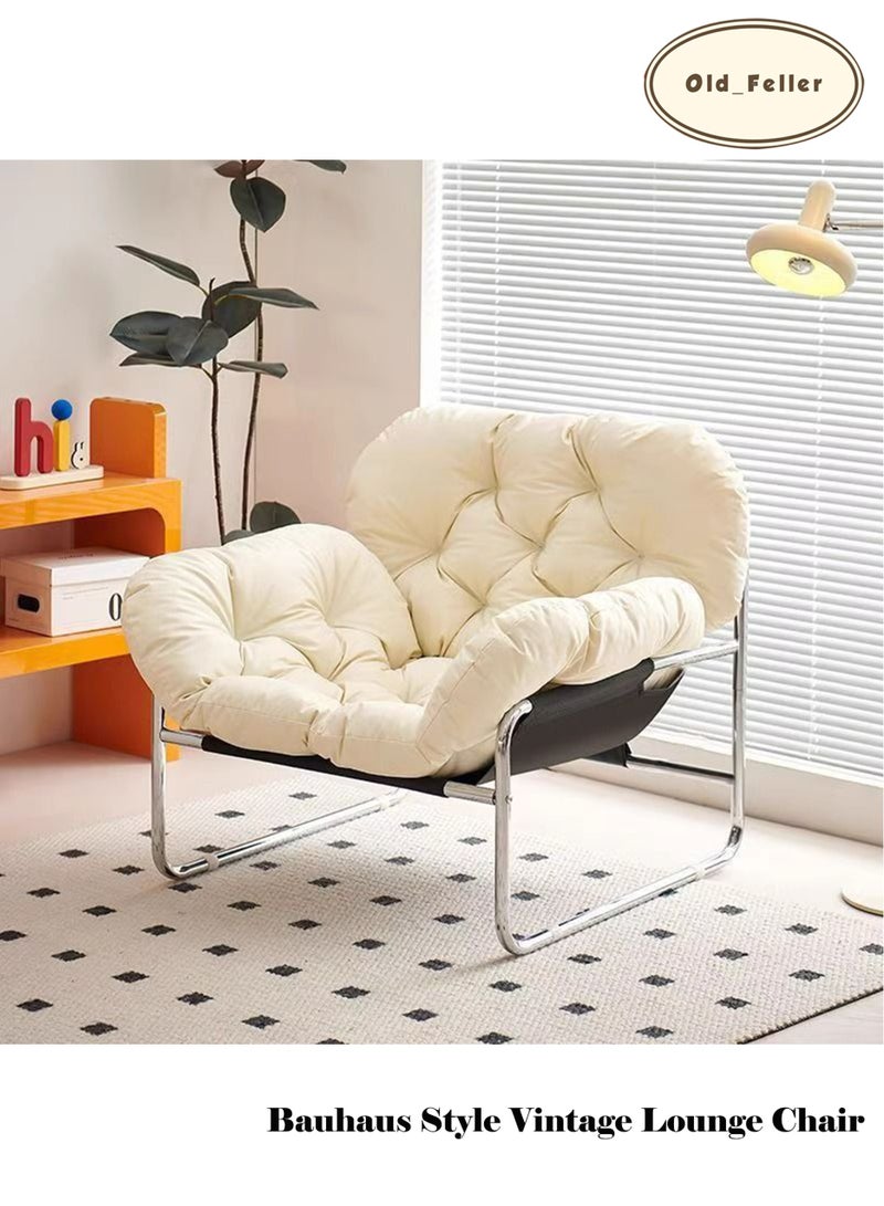 Old_Feller Bauhaus-Style Vintage Lounge Chair Premium Stain-Resistant PU Leather, Reinforced Chrome-Plated Base & Soft Cushioning, Ideal for Living Room/Balcony/Study/Bedroom(White)  - Image 2