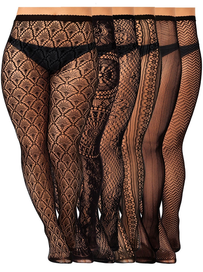 Jadive 6 Pairs Women Plus Size Fishnet Thigh High Stockings Suspender Garter Belt Lingerie Pantyhose Tights(Elegant Black,Xl-xxxxl,Exquisite) - Image 1