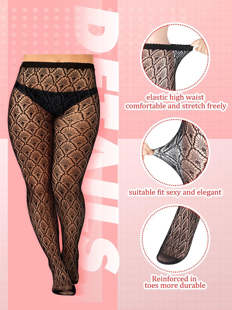 Jadive 6 Pairs Women Plus Size Fishnet Thigh High Stockings Suspender Garter Belt Lingerie Pantyhose Tights(Elegant Black,Xl-xxxxl,Exquisite) - Image 3