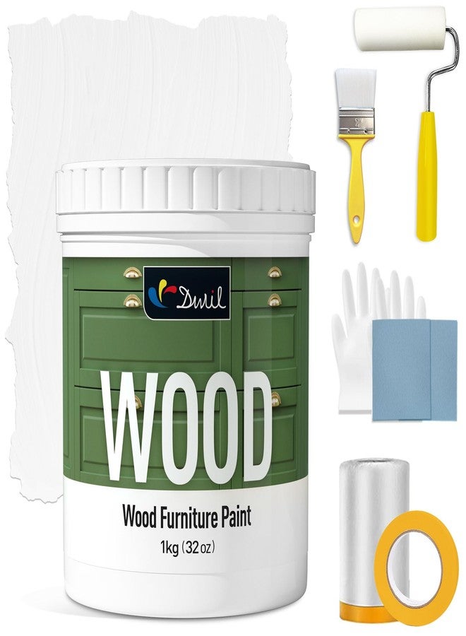 DWIL Matte Finish Furniture Paint - 32 Oz Wood Paint for Cabinets, Doors, Tables, and Dressers Refinishing - Water-Based, Non-Toxic & Odorless, Easy to Apply(White)-With Tools - Image 1