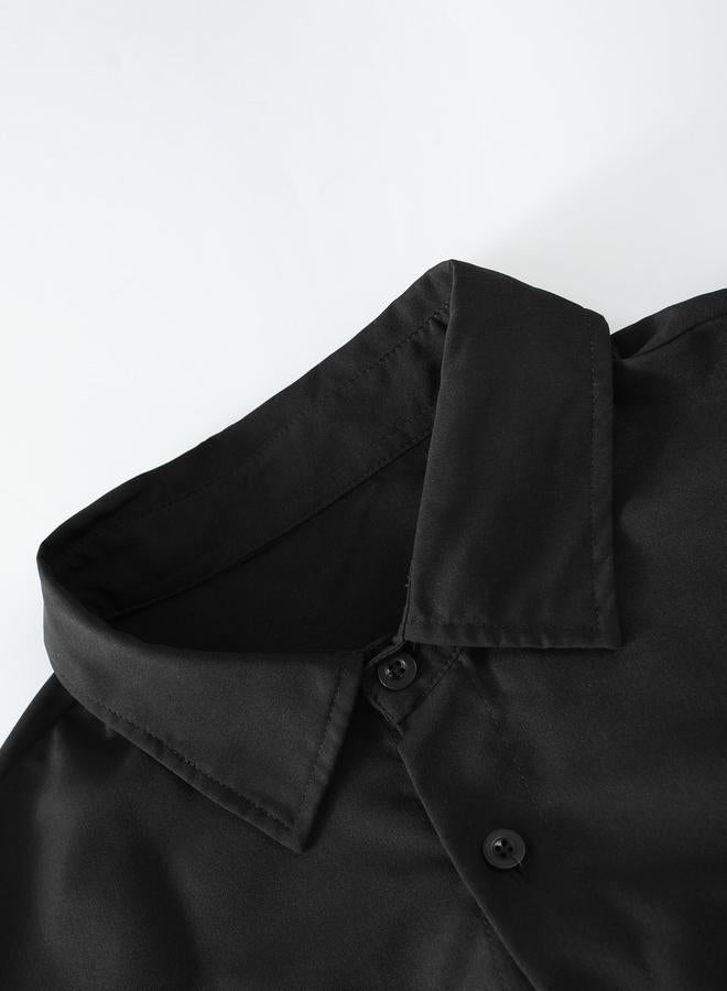 تايك تو طقم رجالي أسود من - قميص كاجوال وبنطال برباط - Image 3