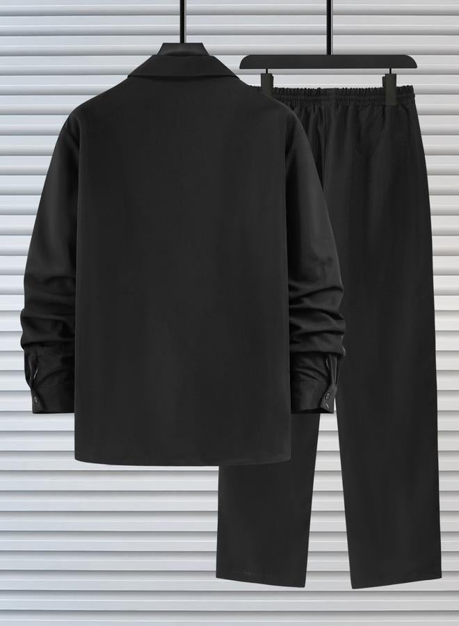 تايك تو طقم رجالي أسود من - قميص كاجوال وبنطال برباط - Image 4